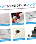 Image showing various uses of the Two Piece Ceramic Tile Repair Kit With Quick Dry Grout Fix For Bathroom And Kitchen Heavy Duty Adhesion.