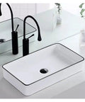 USZWBY Vessel Sinks Small Apartment Bathroom Balcony Ceramic Wash Basin Above The Nordic Simple Black Edge Household Bathroom Bowl Sink with modern faucet