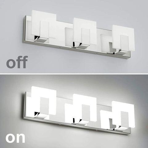 3 Light Sleek Modern LED Vanity Light For Bathroom With Frosted White Acrylic Chrome Up And Down Wall Fixtures Over Mirror White Light 6000K