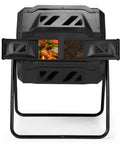 42 Gallon Outdoor Dual Chamber Compost Tumbler With Sliding Doors No Sweat Heavy Duty Rotating Batch Composter For Garden Backyard Lawn Kitchen Weatherproof Dual Bin System In Black, front view