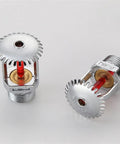 Badass Fire Sprinkler Head Set 3/4 Inch Dn20 Upright With Brass Chrome Finish And Red 68c 155f Bulb In A 5 Pack, showing two sprinkler heads.