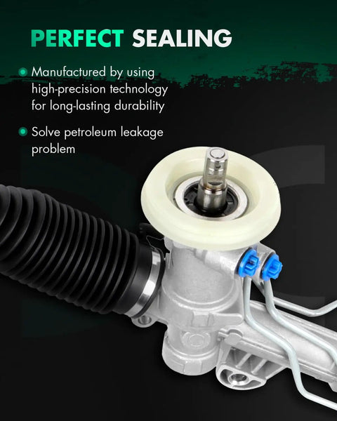 Close-up of Direct Fit OEM Grade Power Steering Rack And Pinion Assembly for GM Cars 1997 2011, showing sealing technology