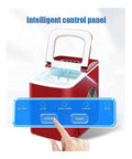 Portable Countertop Ice Maker Machine That Makes Fresh Cubes Real Quick Without Any Hassle Featuring Self Cleaning System And Spacious Bin control panel with buttons and ice compartment.