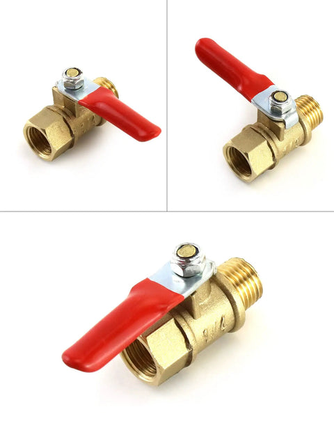 Three Pack Heavy Duty Brass Ball Valve Set, 1/4 Inch NPT Male to 1/4 Inch Female Threads, 180 Degree Handle Shut Off Valve