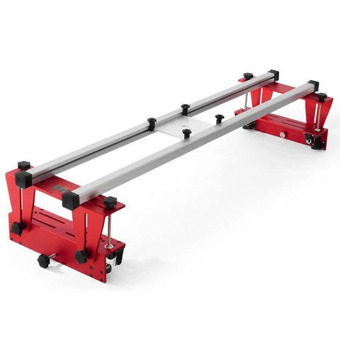 Router Sled 60 Inches Portable And Adjustable Slab Flattening Jig For Woodworking DIY Projects with aluminum frame and red clamps