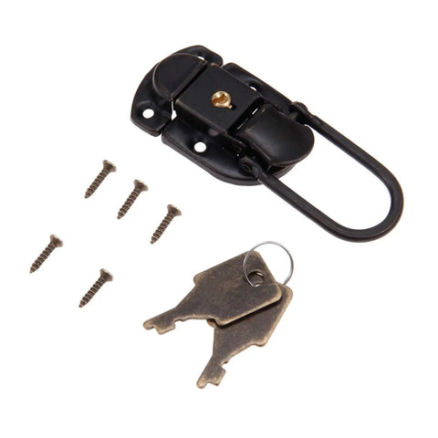 Old School Antique Bronze Key Hasp Lock For Vintage Wooden Boxes And Furniture, 58x34mm Box Lock With Toggle Latch, Key and Screws