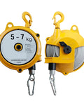 Heavy Duty Spring Tool Balancer 5 To 7 Kg Tower Crane Lift For Workshop Power Tools With Rock Solid Steel Build, yellow spring balancer with hooks.