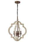 Farmhouse White Wood Pendant Chandelier For Dining Room With Open Cage Frame Rustic French Country Lighting Distressed Wood And Metal Finish