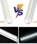 Comparison of 4 row vs 2 row LED tube design with close-up views, part of Led Shop Lights 4Ft 50W 6500K 7000LM product line.