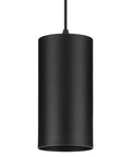 6 Inch Black Outdoor LED Pendant Light Cylinder Style Hang Fixture for Covered Porch and Patio, front view