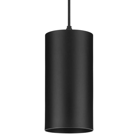 6 Inch Black Outdoor LED Pendant Light Cylinder Style Hang Fixture for Covered Porch and Patio, front view