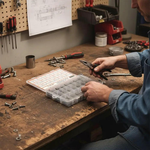 Top Rated 304 Stainless Steel Compression Springs Kit With 392 Pieces In 24 Sweet Sizes For Tough DIY Auto Fixes And Heavy Industrial Repairs That Won'T Rust And Keep Your Gear Running Smooth, open box on workshop bench