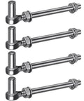 Four 304 stainless steel gate hinge sets, M12 by 8 inch J bolt gate hinges with five eighths inch pin, for chain link fence, farm, and driveway.