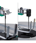 16 Inch Variable Speed Scroll Saw With Rock Solid 120W Motor And Bright Work Light, blades and clamps details on cutting mechanism.