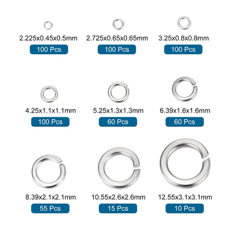 600 Piece Split Lock Washer Kit In M2 M2.5 M3 M4 M5 M6 M8 M10 M12 Durable 304 Stainless Steel White Finish Rust Resistant For Home Projects Hobby And Quick Fixes, assorted sizes