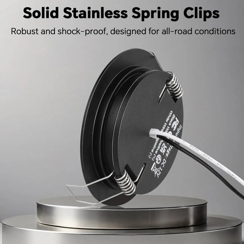 Ultra Slim 12V Led Ceiling Puck Light With Sweet Dimming Controls For Rv Camper Van Trailers showcasing solid stainless spring clips.