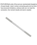 Double Ended Stud Screws M5 100mm Length, 10 Pack, 304 Stainless Steel Dual Threaded Rod Bolts For Home Repair And Appliance Projects, Thick Materials Connectors, Easy Install, Heavy Duty Performance shown with threaded ends for thick material connections.