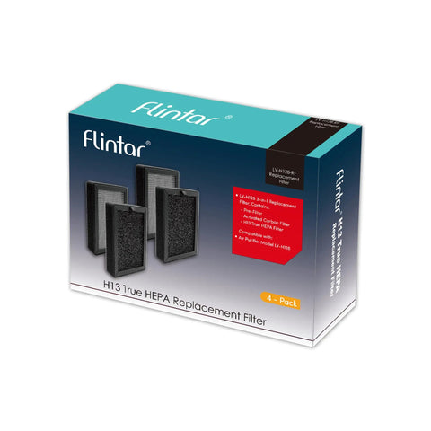 Upgrade Your Air Game With This Replacement Filter Pack For Levoit LV-H128 Air Purifier, showing four filters and packaging.