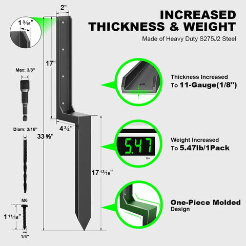 Heavy Duty Fence Post Repair Kit For 4x4 And 6x6 Wood Posts Quick Fix No Fuss With Steel Anchor And Stakes Thickened 11 Gauge One Piece Design