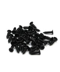 20 Pack Heavy Duty L Clip Braces For Wood Tables And Cabinets Solid As A Rock Cast Iron Corner Connectors Black Powder Coated Rust Resistant Furniture Hardware No Sweat Assembly black screws in a pile on a white background.