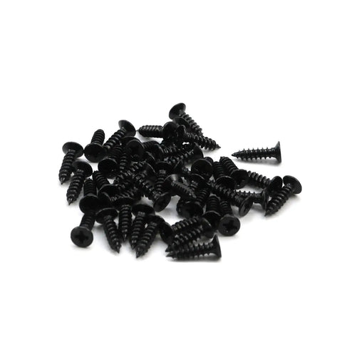20 Pack Heavy Duty L Clip Braces For Wood Tables And Cabinets Solid As A Rock Cast Iron Corner Connectors Black Powder Coated Rust Resistant Furniture Hardware No Sweat Assembly black screws in a pile on a white background.