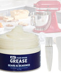 Jar of Food Grade Grease For Stand Mixer 4 Oz NSF Certified, with spatula and brush, in kitchen setting