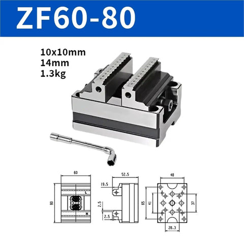 Heavy Duty 4 5 Axis Self Centering Pneumatic Vise For Precision Cnc Machining Featuring Rapid Positioning Clamps, ZF60-80 model with precise dimensions.