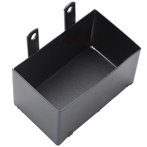 Slick Road Ready Motorcycle Battery Box Heavy Duty Metal Protective Case with pre-drilled holes for easy mounting.