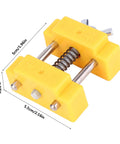 Yellow Mini Bench Vise Portable Adjustable Jaw Clamp Tool 50x55x25mm, close-up of alloy and plastic design with measurements