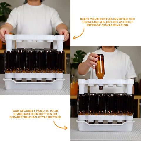 Top Shelf Bottle Drying Rack And Tray Bundle For Homebrewers Holds Sixty Vessels Stackable Dishwasher Safe Stand Keeps Glassware Pristine And Ready For The Next Batch No Sweat Setup