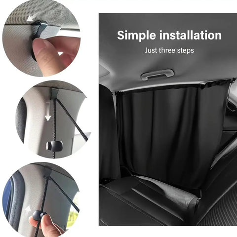 Simple installation of Top Shelf Heavy Duty Blackout Privacy Curtains For Tesla Cybertruck Rear Window Sun Shade.
