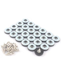 Heavy Duty PTFE Furniture Sliders 24 Pack Screw On Stainless Steel Glide Pads 7 8 Inch Base with screws for easy setup.