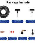 Package contents of Tubeless 145/70-6 Mini Bike Tire With Repair Kit For Go Karts And ATVs, includes tire and tools