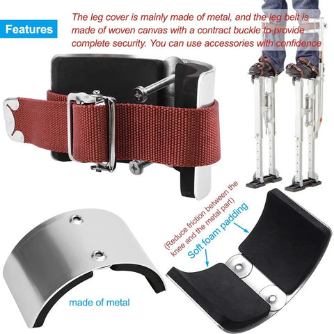 2 Pack Drywall Stilt Replacement Parts Leg Straps Kit with curved metal plate and red braided straps