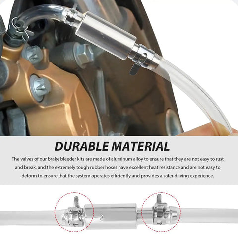 Brake Bleeder Hose Kit With One Way Valve And Clamps For Cars And Motorcycles showing durable PU hose and metal clamps