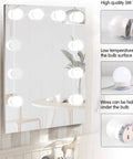 Vanity Light Strip Kit With 14 Dimmable Bulbs for Full Body Makeup Mirrors, showing bulbs on mirror with features detailed