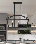 Three Light Black Farmhouse Pendant Chandelier For Dining Room Over Table Industrial Linear Lantern Lighting Fixture For Kitchen Island Dimmable With E12 Bulbs Not Included.