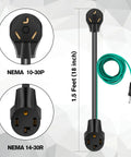 4 Prong To 3 Prong Dryer Adapter 30 Amp NEMA 10-30P To 14-30R Converter With Ground Wire, showing plugs and dimensions