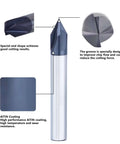 AYCHOLIZ 60-degree chamfer end mill, 3/8 inch carbide V-bit with AlTiN coating, 4-flute CNC cutter (front view)