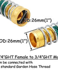 Brass 3/4 Inch GHT 90 Degree Elbow Garden Hose Connector Kit With Male And Female Adapters, Rust-Resistant, Leak-Proof, No Fuss, Includes 5.5 Inch Coil Spring Connector, Rubber Washer, Stainless Steel Spiral Ring For Quick, Easy Watering., 3/4" GHT male and female hose elbow with 26mm brass fittings and coil spring