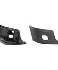 Pair of black plastic front bumper end cap and inner mounting reinforcement for Freightliner Cascadia, passenger side.