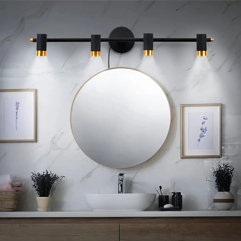 Dope Four Light Black Vanity Lights Over Mirror With Plug In Cord Sleek Industrial Wall Sconce For Bathroom And Kitchen Island Plug In Track Lighting Includes Bulbs 900 Lumen Output 28 Inch Length