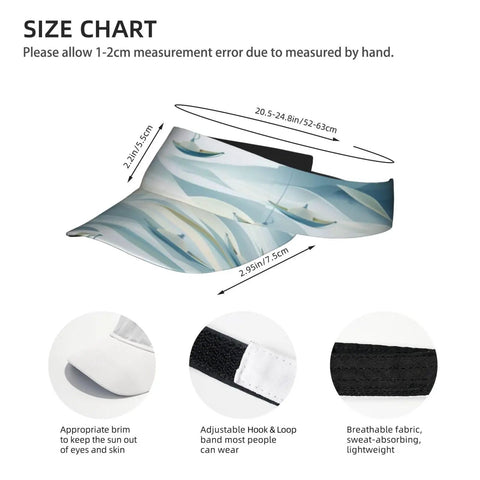 Open Top Sun Visor Hat For Outdoor Sports with adjustable hook & loop, breathable fabric, wavy pattern, size chart included