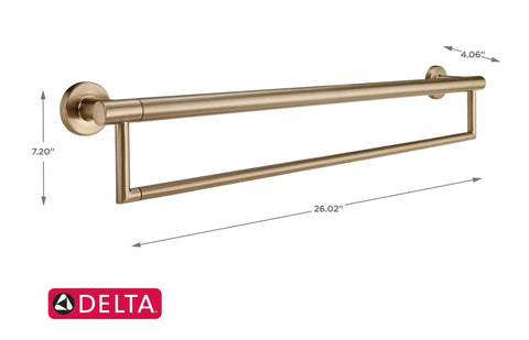 24 Inch Towel Bar And Assist Bar In Champagne Bronze, Contemporary Style, Seven Eighths Inch Diameter, Extends 3 Inches From Wall