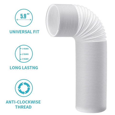 80 Inch Expandable AC Exhaust Hose With 5.9 Inch Diameter Anti Clockwise Thread For Portable Air Conditioners No Fuss Vent Kit