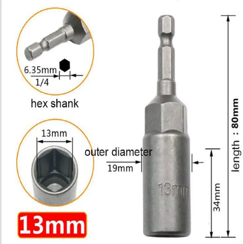 Evenoonest 8 Pc Deep Reach Socket Adapter Kit Made From Hardened Crv Steel With Strong Magnetic Tip For Heavy Duty Screw Removal And Installation Tasks. 13mm hex shank adapter, 80mm length