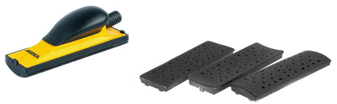 Hands On 2.75 Inch By 8 Inch Sanding Block Kit With Hook And Loop System, shown with hand block and changeable plates.