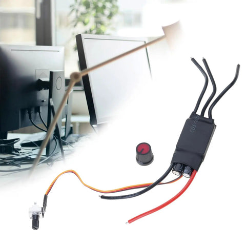 High Speed Three Phase Brushless Motor Driver For DC 12 to 24 Volt Systems With 0 to 5 Volt Control shown with wires and potentiometer