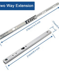 Kickass Heavy Duty Dual Direction 8.4 Inch Drawer Slides With Butter Smooth Glides Zinc Plated Steel shown from the side with measurements.