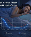 Woman sleeping on graphene grounding mat for king bed with sleep improvement chart, conductive sleep pad for deep sleep and stress relief.